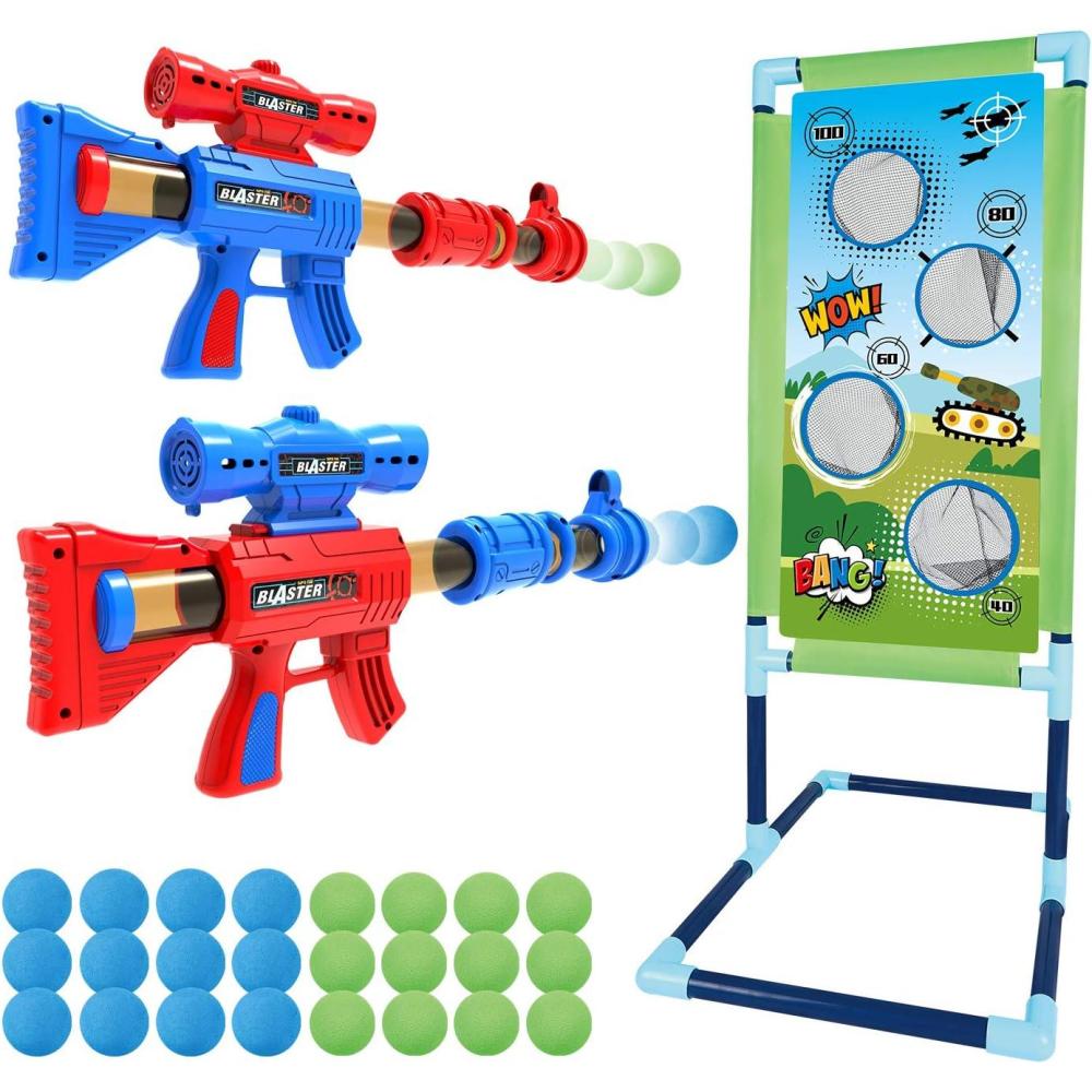 image:imageSpringFlower Shooting Game Toy for 5 6 7 8 9 10 Years Olds Boys2pk Foam Ball Popper Air Toy Guns with Standing Shooting Target24 Foam Balls for Kids
