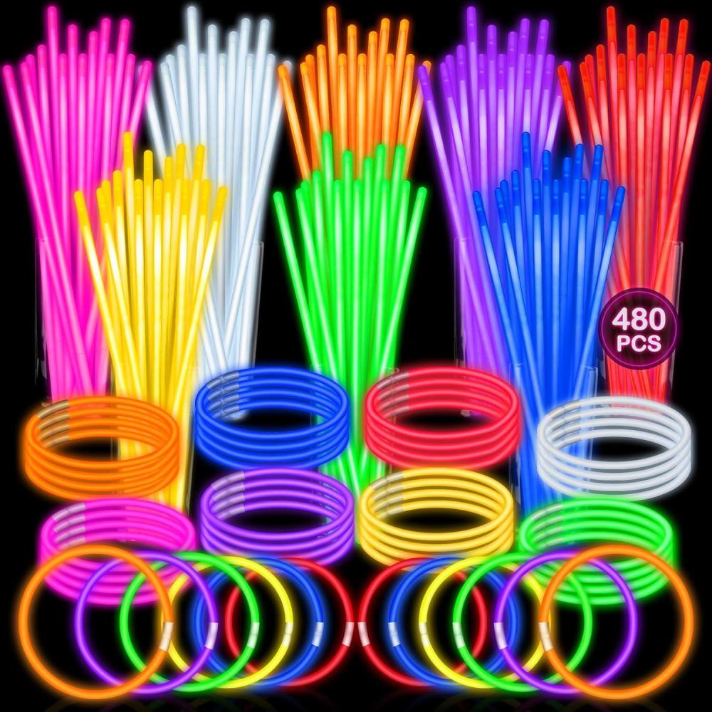 image:imageSpringFlower 100 PCS Glow Sticks Bulk Party Favors 8 Glow in the Dark Party Supplies Light Sticks for Party Favors Glow Necklaces and Bracelets for Kids or Adults480 Pack