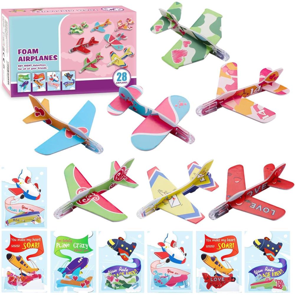 image:imageSpringFlower 28 Pack Valentines Greeting Cards with Foam Airplanes for Kids Valentines Fun Party Favors toys School Classroom Prizes Exchanging Gifts