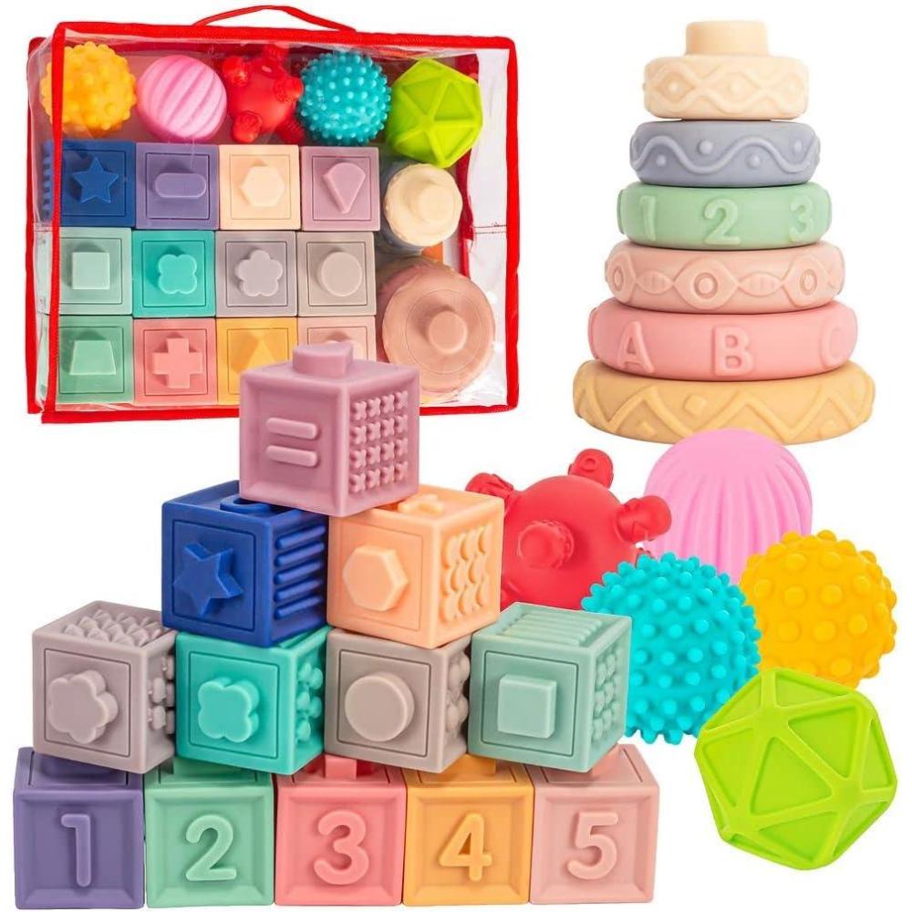 image:imageSpringFlower 3 in 1 Montessori Toys for Babies 03612 Months Soft Baby Teething Stacking Building Blocks for Infants Sensory Developmental Education Toys for Toddler Baby 1218 Months23 PCS