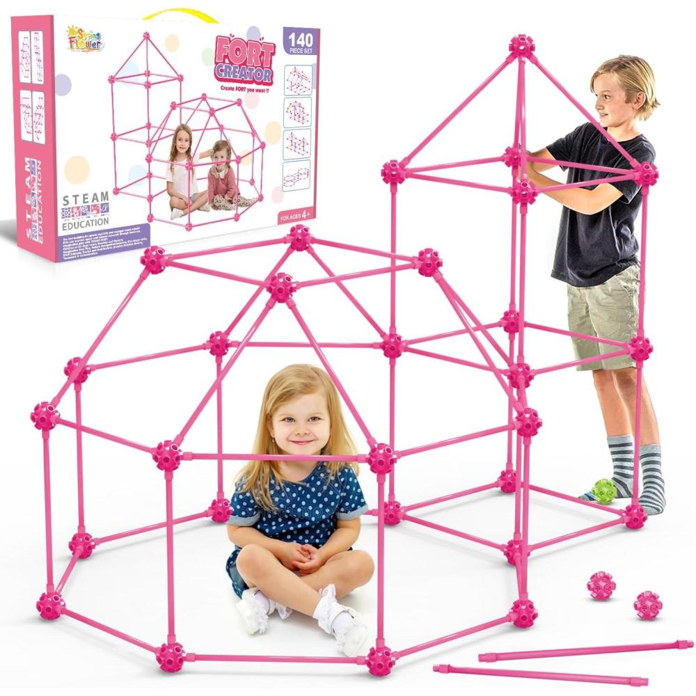 image:imageSpringFlower Fort Building Kit for KidsSTEM Construction Toys Educational Gift for 3 4 5 6 7 8 9 10 11 12 Years Old Boys and GirlsUltimate Creative Set for Indoor amp Outdoors Activity100 PcsPink