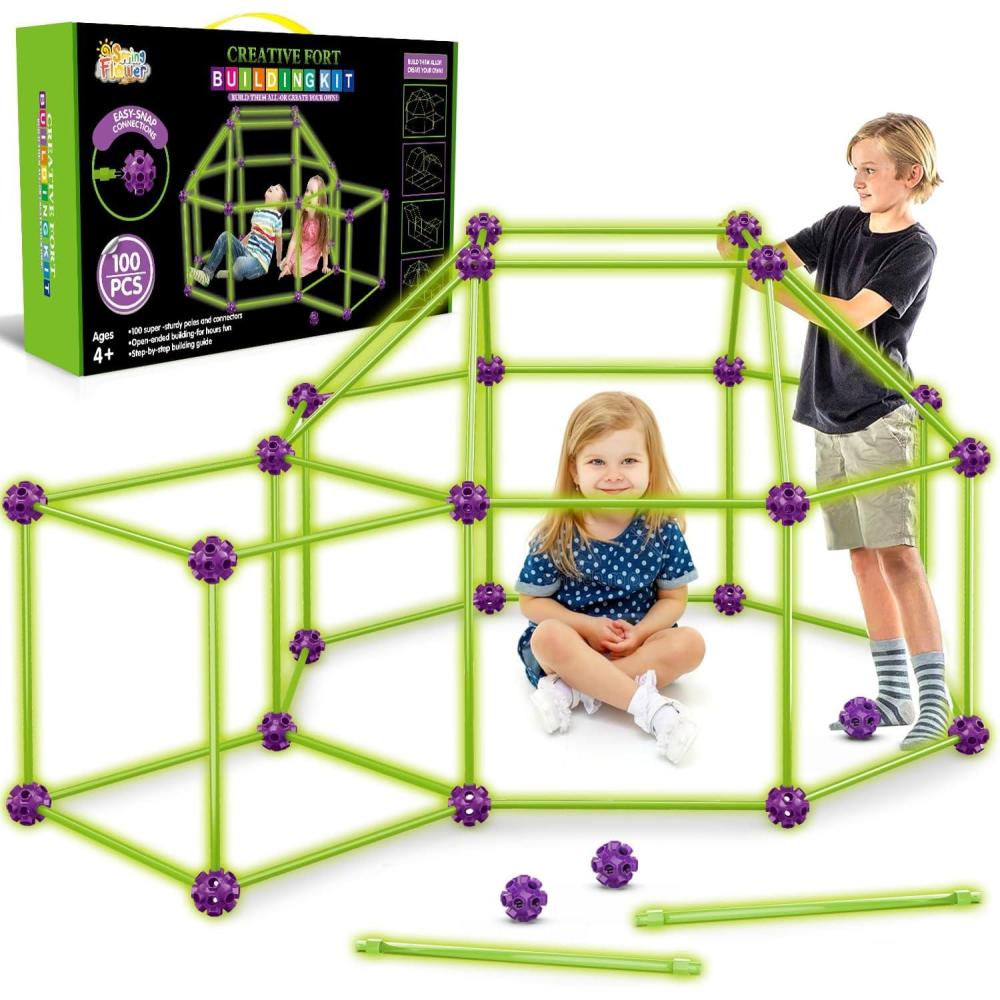 image:imageSpringFlower Fort Building Kit for KidsSTEM Construction Toys Educational Gift for 3 4 5 6 7 8 9 10 11 12 Years Old Boys and GirlsUltimate Creative Set for Indoor amp Outdoors Activity100 PcsGlow in the Dark100