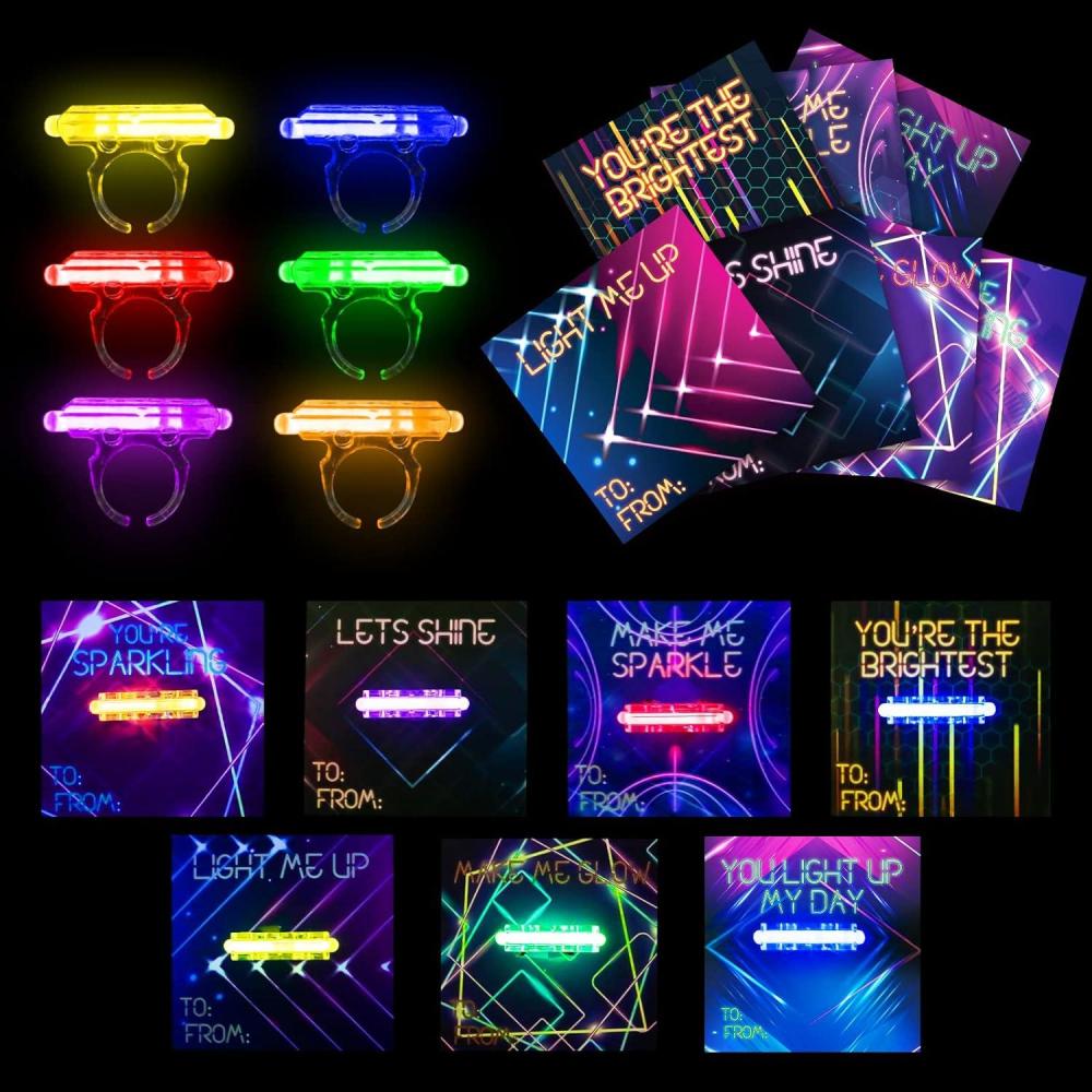 image:imageValentines Day Cards for Kids28 rings with glow stick 28 Valentines Cards for School Classroom Valentines Gift Exchange Valentines Party favor supplies for KidsGift Prize for Boys Girls