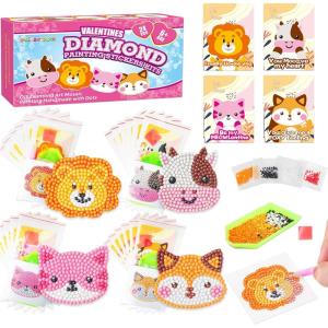 24 Pack Kid’s Valentine’s Day Cards with 5D Diamond Sticker Kits For Kids, Painting Craft Gift for Girls and Boys School Valentine Exchange Gift, Valentine’s Party Favors Supplies & Art Activity