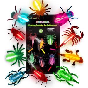 Glow Critters for Halloween Party Favor, Glow in The Dark Toys Set for Kids, School Classroom Game Rewards, Trick or Treating Goodie Supplies, Halloween Miniatures/Prizes,20 Critters 40 Glow Sticks(Glow Critters)