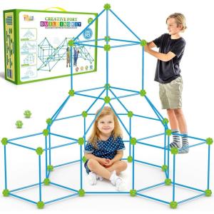 SpringFlower Fort Building Kit for Kids,STEM Construction Toys, Educational Gift for 3 4 5 6 7 8 9 10 11 12 Years Old Boys and Girls,Ultimate Creative Set for Indoor & Outdoors Activity,100 Pcs(Blue-green-200)