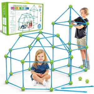 SpringFlower Fort Building Kit for Kids,STEM Construction Toys, Educational Gift for 3 4 5 6 7 8 9 10 11 12 Years Old Boys and Girls,Ultimate Creative Set for Indoor & Outdoors Activity,100 Pcs(Blue-green)