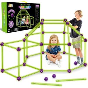 SpringFlower Fort Building Kit for Kids,STEM Construction Toys, Educational Gift for 3 4 5 6 7 8 9 10 11 12 Years Old Boys and Girls,Ultimate Creative Set for Indoor & Outdoors Activity,100 Pcs(Glow in the Dark-100)
