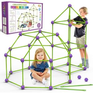 SpringFlower Fort Building Kit for Kids,STEM Construction Toys, Educational Gift for 3 4 5 6 7 8 9 10 11 12 Years Old Boys and Girls,Ultimate Creative Set for Indoor & Outdoors Activity,100 Pcs(Purple)