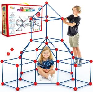 SpringFlower Fort Building Kit for Kids,STEM Construction Toys, Educational Gift for 3 4 5 6 7 8 9 10 11 12 Years Old Boys and Girls,Ultimate Creative Set for Indoor & Outdoors Activity,100 Pcs(Red-200)