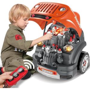 SpringFlower Toys Gifts for 3 4 5 6 7 8 Years Old Boys, Large Truck Engine, Mechanic Repair Set for Kids, Big Truck Builder Kit, Take Apart Motor Vehicle Play Car Service Station, for Kids(Orange)