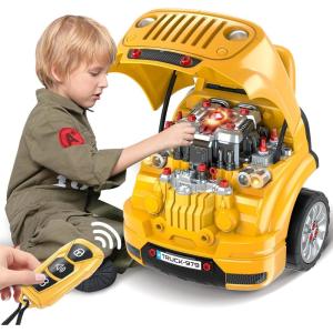 SpringFlower Toys Gifts for 3 4 5 6 7 8 Years Old Boys, Large Truck Engine, Mechanic Repair Set for Kids, Big Truck Builder Kit, Take Apart Motor Vehicle Play Car Service Station, for Kids(Yellow)
