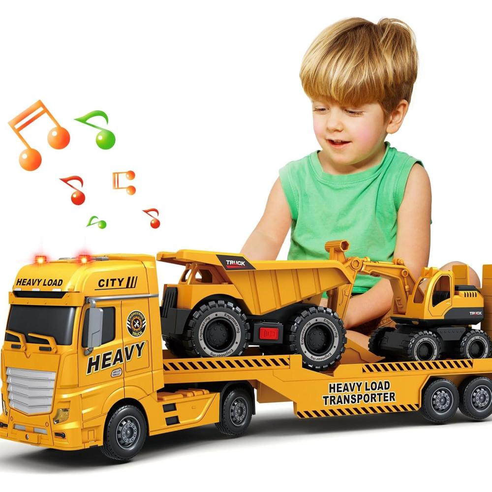 image:imageSpringFlower Toddler Boy Toys 25 Large Police Truck Toy with Racing Car and Helicopter3 in 1 Police Car Boy Toy Christmas Birthday Gifts for Kids 3 4 5 6 Years OldConstruction Truck