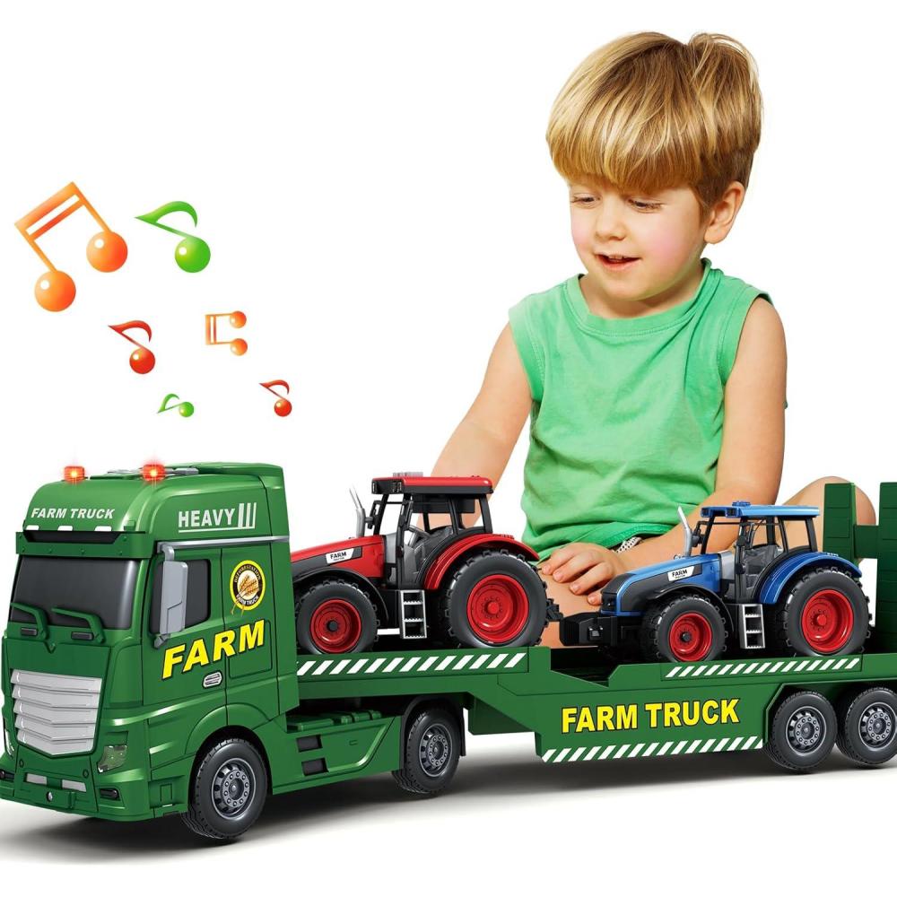 image:imageSpringFlower Toddler Boy Toys 25 Large Police Truck Toy with Racing Car and Helicopter3 in 1 Police Car Boy Toy Christmas Birthday Gifts for Kids 3 4 5 6 Years OldFarm Truck