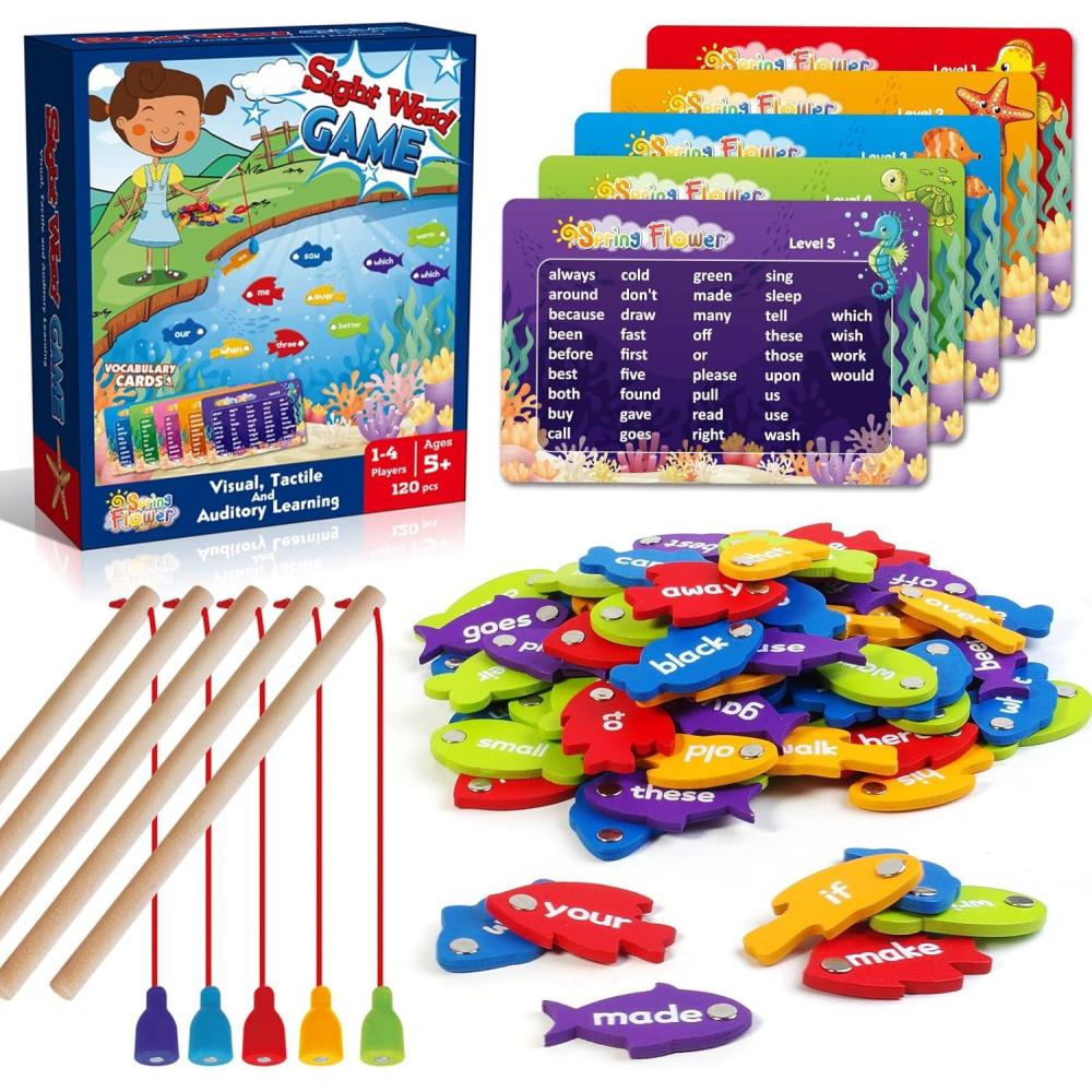 image:imageSpringFlower Wooden Magnetic Sight Word Fishing Game Sight Word Educational Toy for Age of 3456 Year Old Kids Boys amp GirlsHomeschoolVisual Tactile and Auditory Learning
