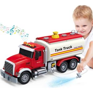 SpringFlower Toy for 3 4 5 6 7 Years Old Boy,15″ Large Garbage Truck Toys for Kids,Friction Powered Garbage Truck with Sound and Light, Trash Bins,Learning Cards,Birthday Gifts for Boys & Girls(Oil Tanker Truck)