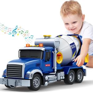 SpringFlower Toy for 3 4 5 6 7 Years Old Boy,15″ Large Garbage Truck Toys for Kids,Friction Powered Garbage Truck with Sound and Light, Trash Bins,Learning Cards,Birthday Gifts for Boys & Girls(Mixer Truck)