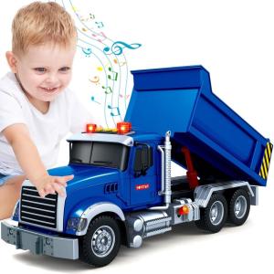 SpringFlower Toy for 3 4 5 6 7 Years Old Boy,15″ Large Garbage Truck Toys for Kids,Friction Powered Garbage Truck with Sound and Light, Trash Bins,Learning Cards,Birthday Gifts for Boys & Girls(Dump Truck)